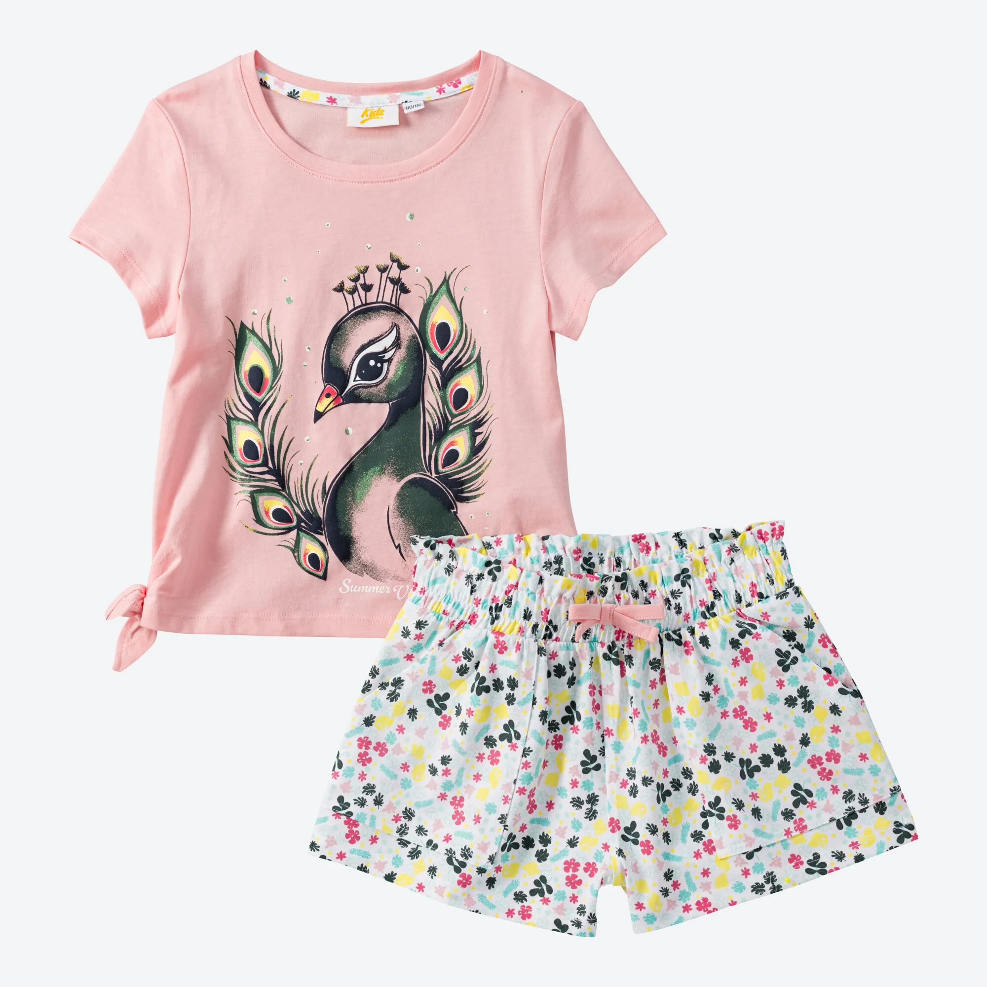 Kinder-Mädchen-Set mit Pfau-Motiv, 2er-Set