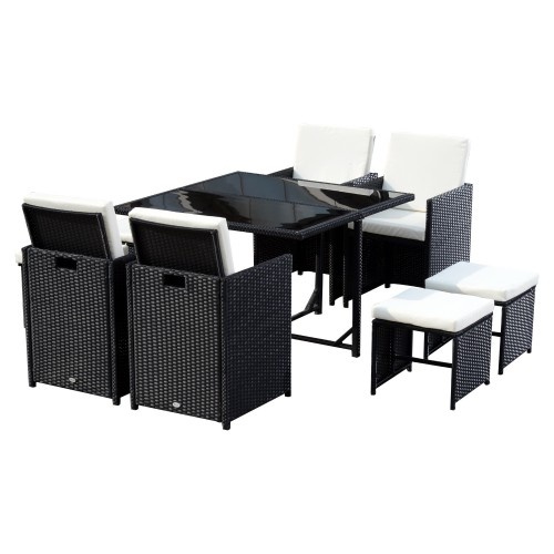 Conjunto de móveis de 9 peças em rattan e branco