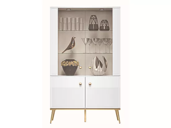 Vitrine haute - 4 porte - blanc avec pieds dorés - DARRBY