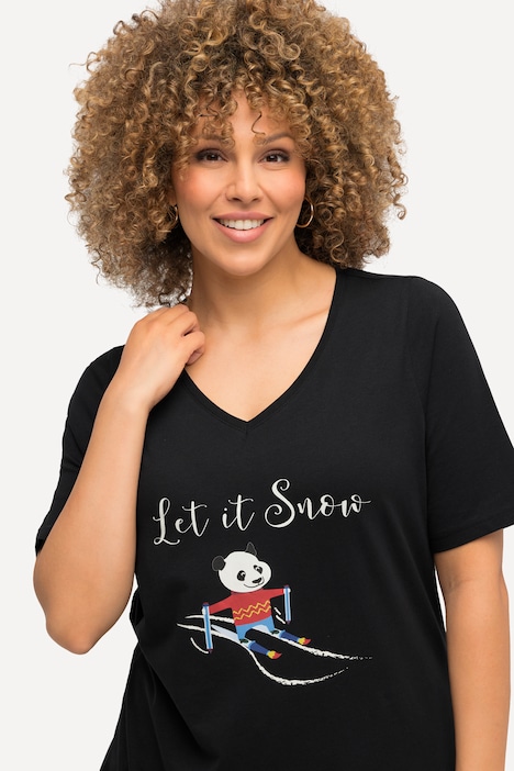 Weihnachts-Shirt, Panda, Classic, V-Ausschnitt, Halbarm