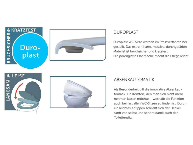 WC zitting duroplast, met soft-close-mechanisme