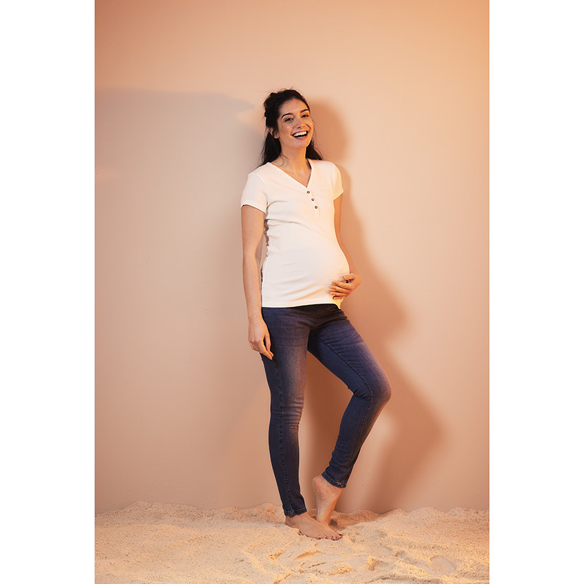 T-shirt manches courtes de grossesse et d'allaitement en jersey rib