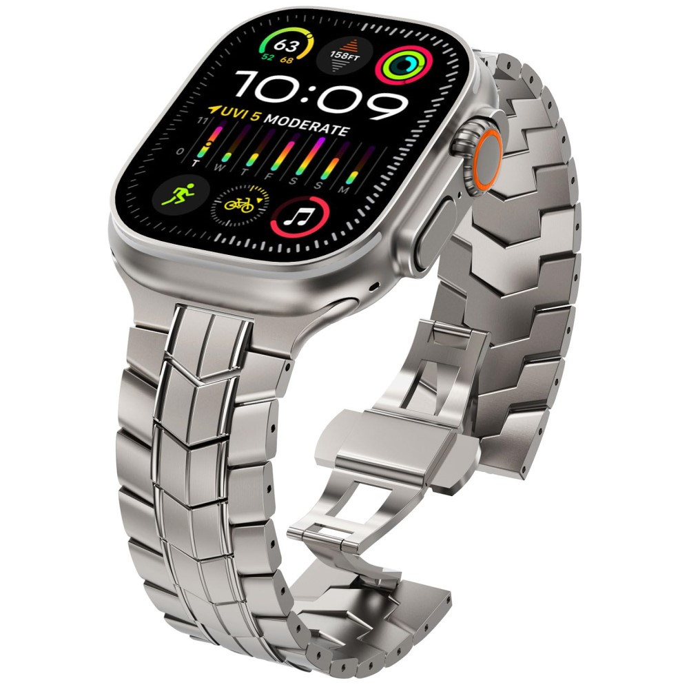 Apple Watch (49/46/45/44 mm) Edelstahl Reifenmuster Armband mit Faltschliesse (Gelenkumfang: 180 - 260 mm) - Silber