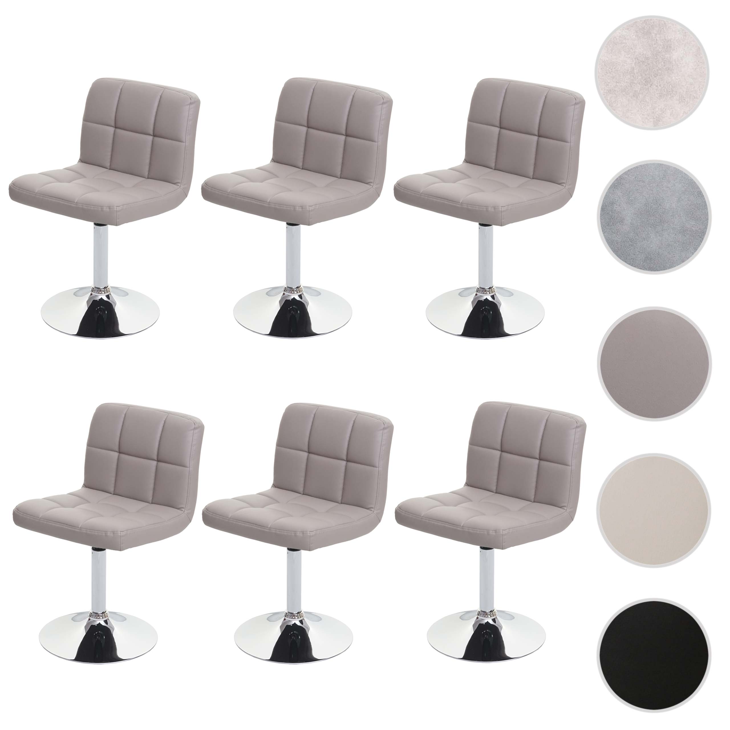 6er-Set Esszimmerstuhl Drehstuhl Stuhl Cadiz Kunstleder Chrom ~ taupe-grau