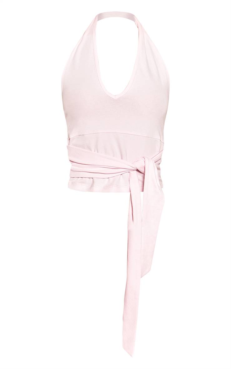 Rose Pâle Top Caraco En Coton Doux À Col Licou Avec Détail Taille Cache-cœur