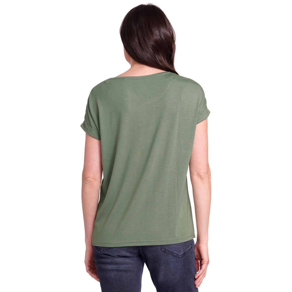 Gina Benotti Damen T-Shirt mit fixierten Turn-ups dunkelgrün