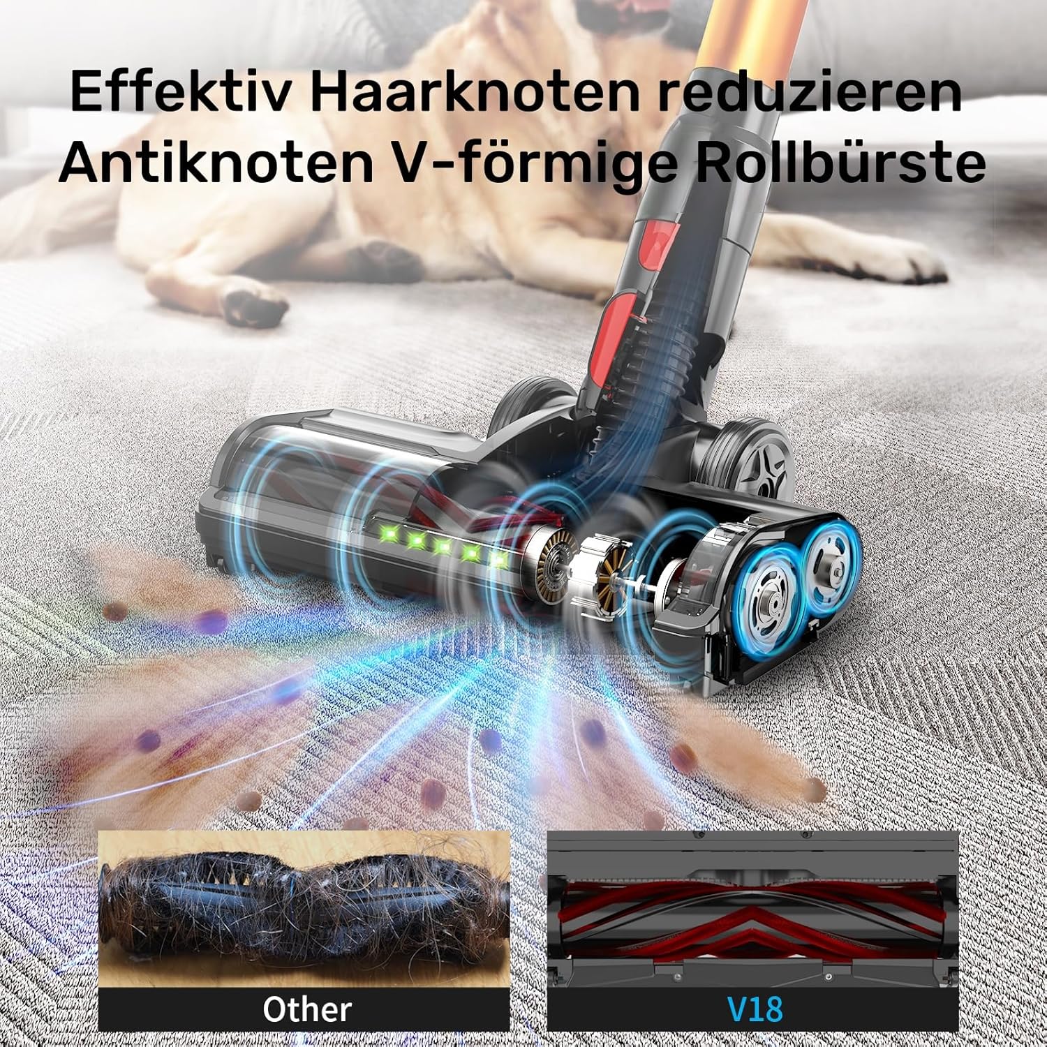 Ultra-starker Akku-Staubsauger mit automatischer Stauberkennung/Bis zu 40 Minuten Laufzeit/Beutelloser Staubsauger für Teppiche, Hartböden & Tierhaare Blau -550W