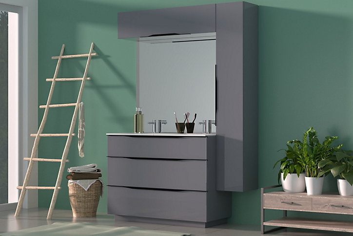 Meuble de salle de bains haut gris anthracite 120 cm Pamili