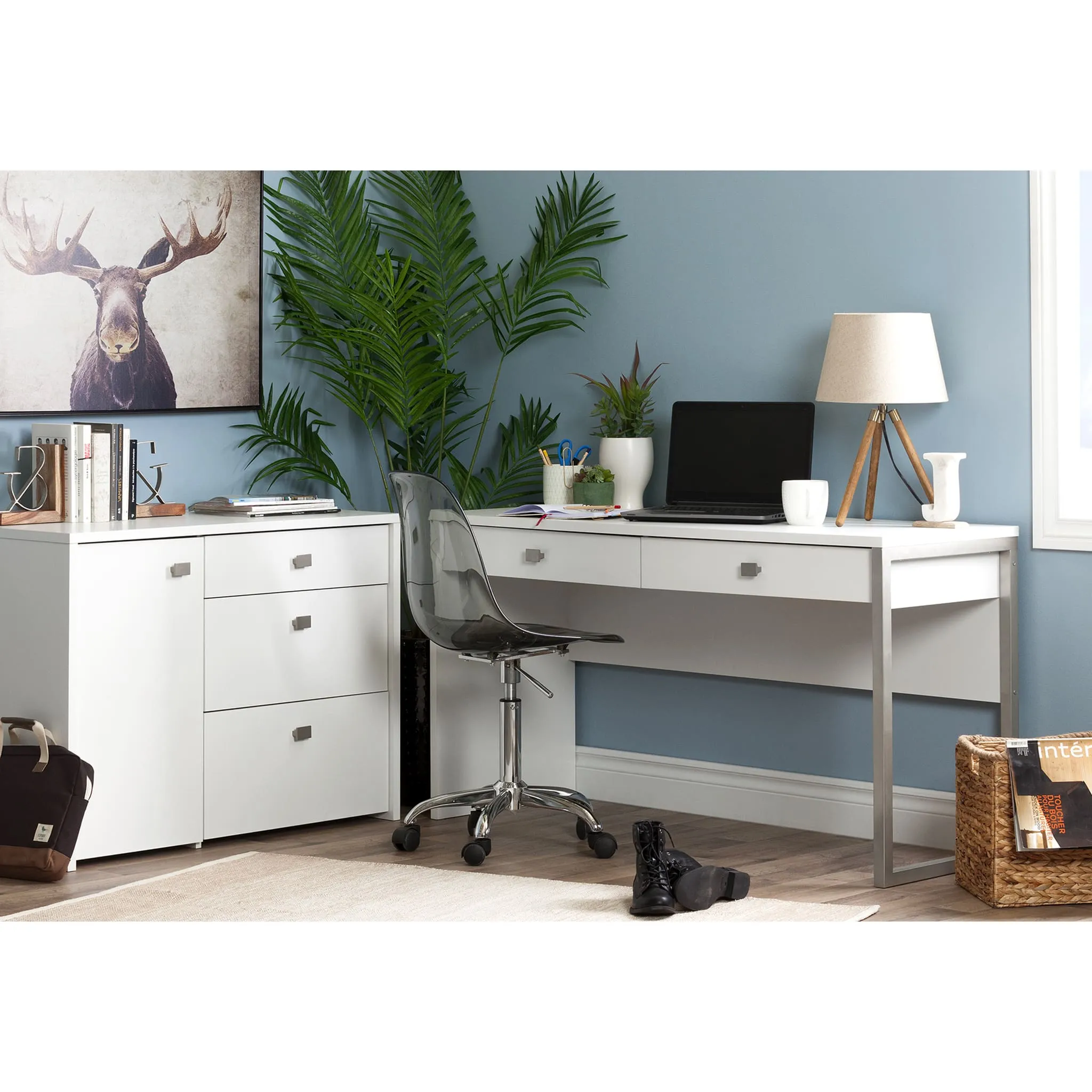 South Shore Meuble de Rangement avec Tiroir classeur - Interface Blanc Solide