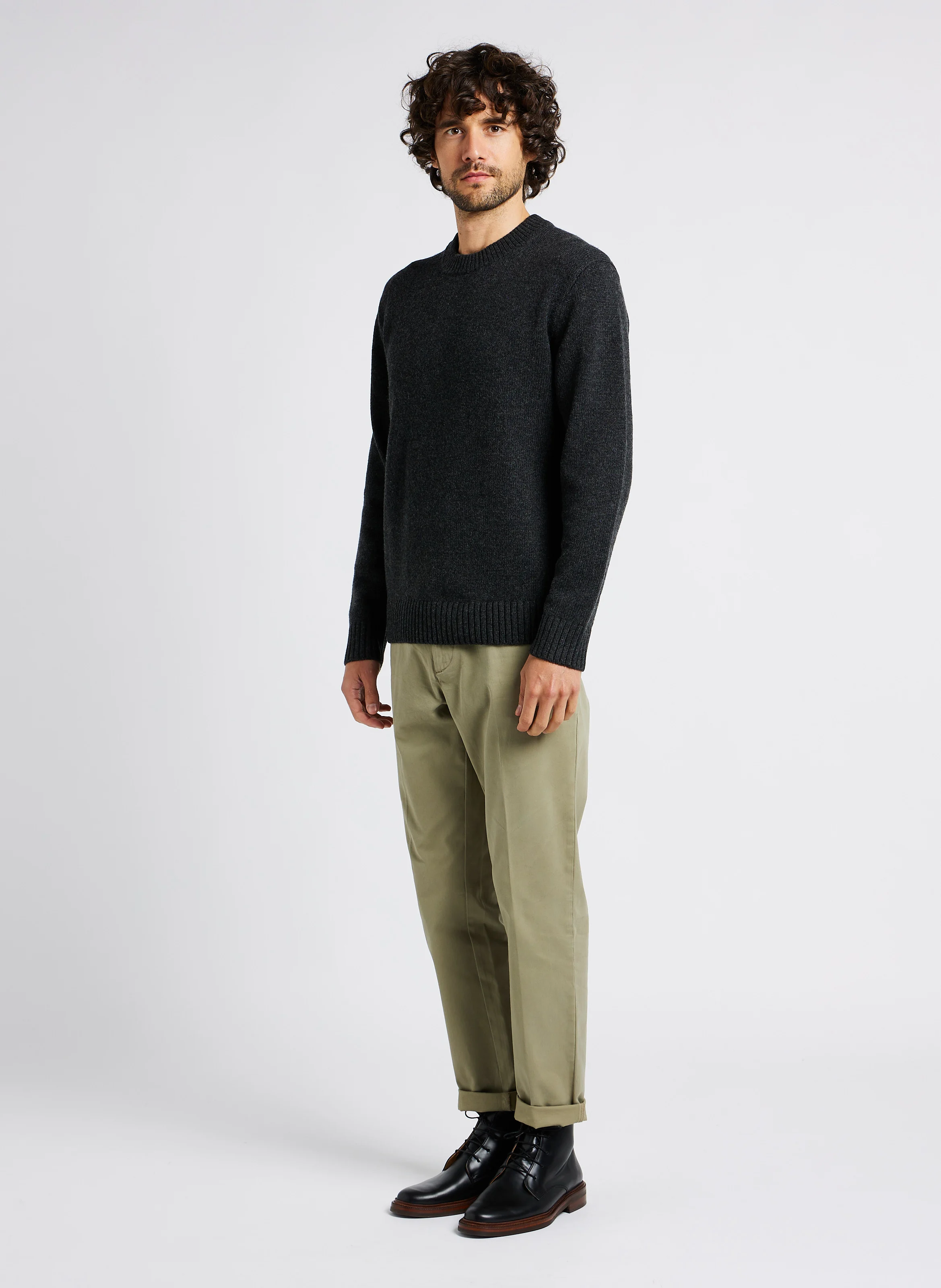 ELIET - Pull col rond regular-fit en laine mélangée| Gris