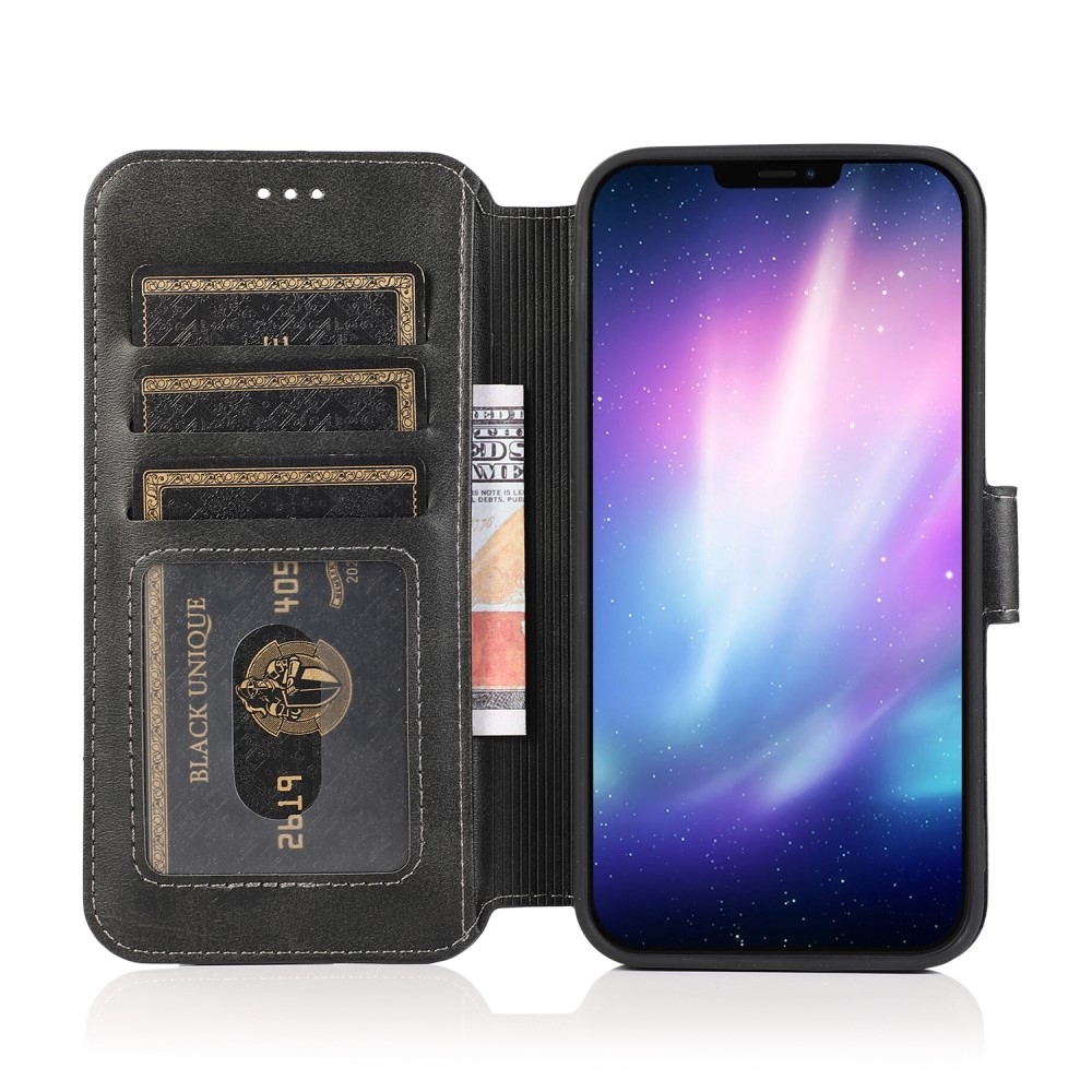 iPhone 12 / iPhone 12 Pro Leder Tasche mit Kartenfach im Retro Style - Schwarz