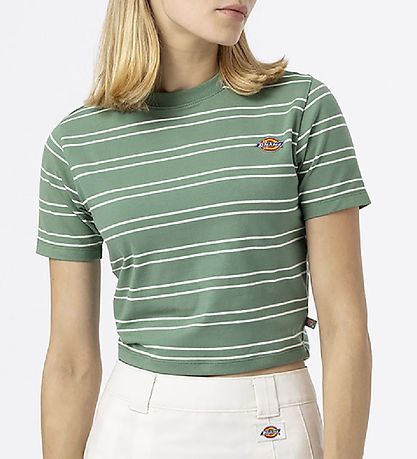 Dickies T-Shirt - Cropped - Westover - Dark Ivy m. Streifen