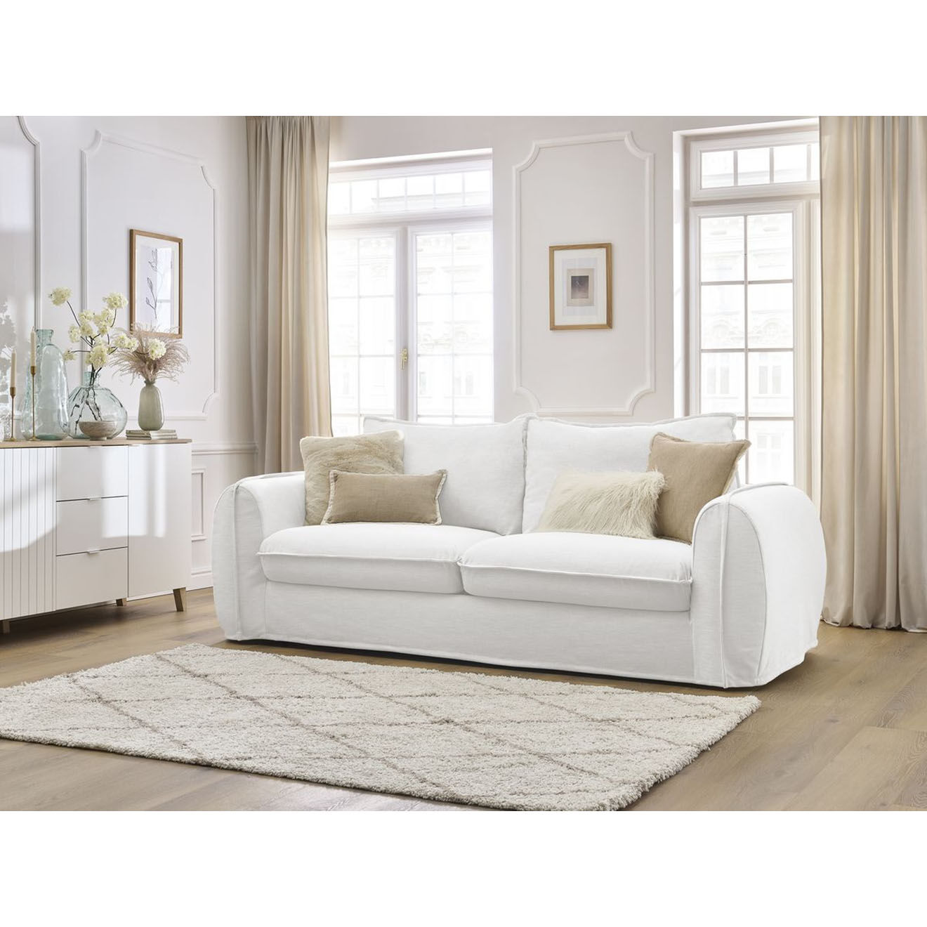 Bobochic Canapé droit convertible express 3 places Archimède 140 blanc - 216x106x93 cm