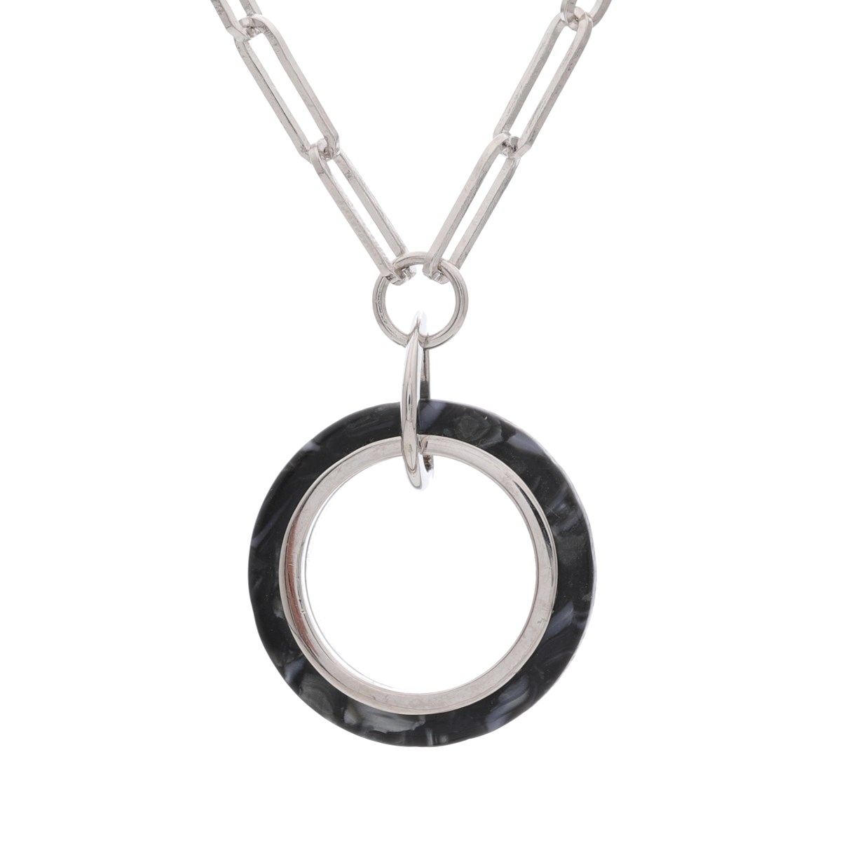 Collier En Argent Et Pendentif Cercle En Acétate Noire