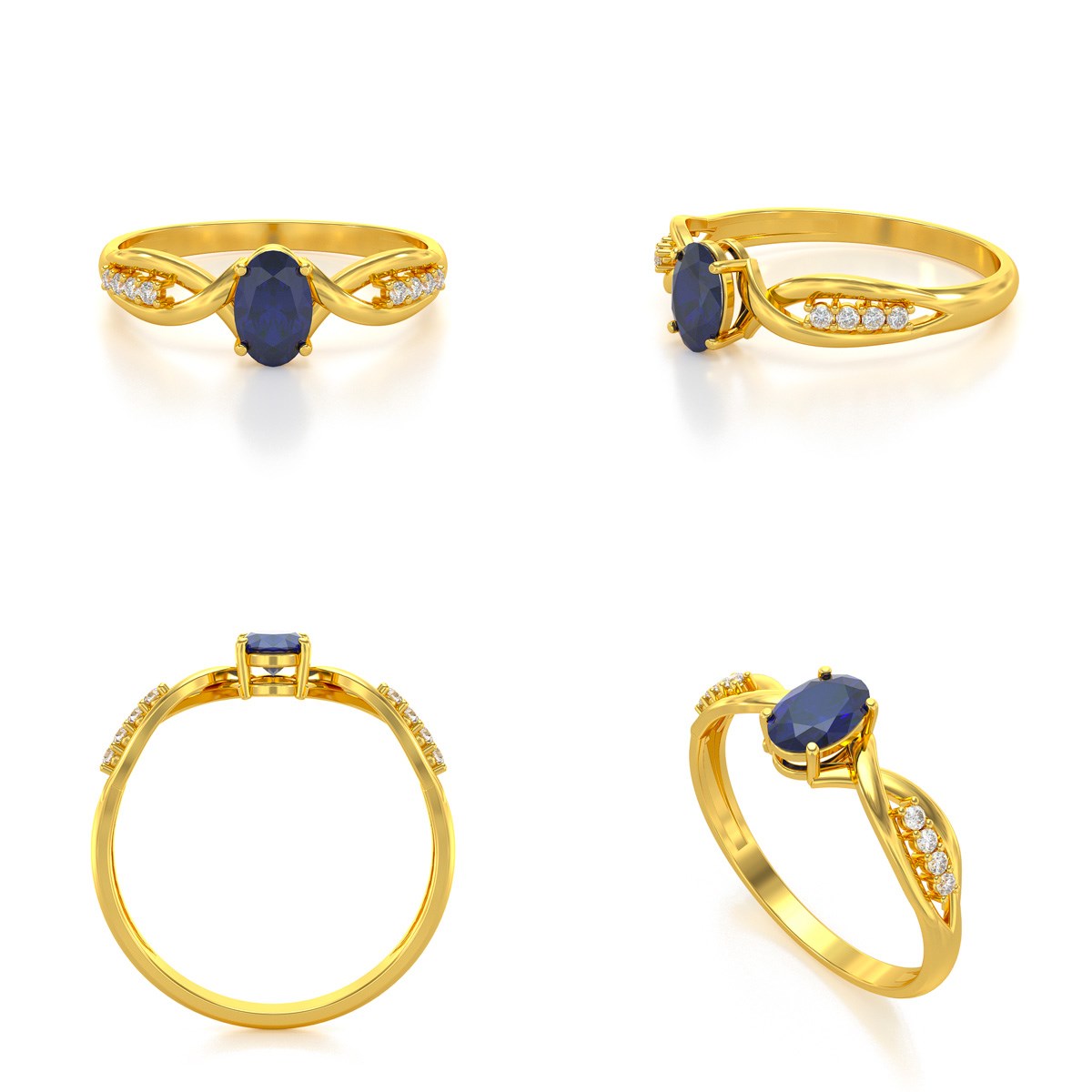 Bague ADEN Or 585 Jaune Saphir et diamants 1.32grs
