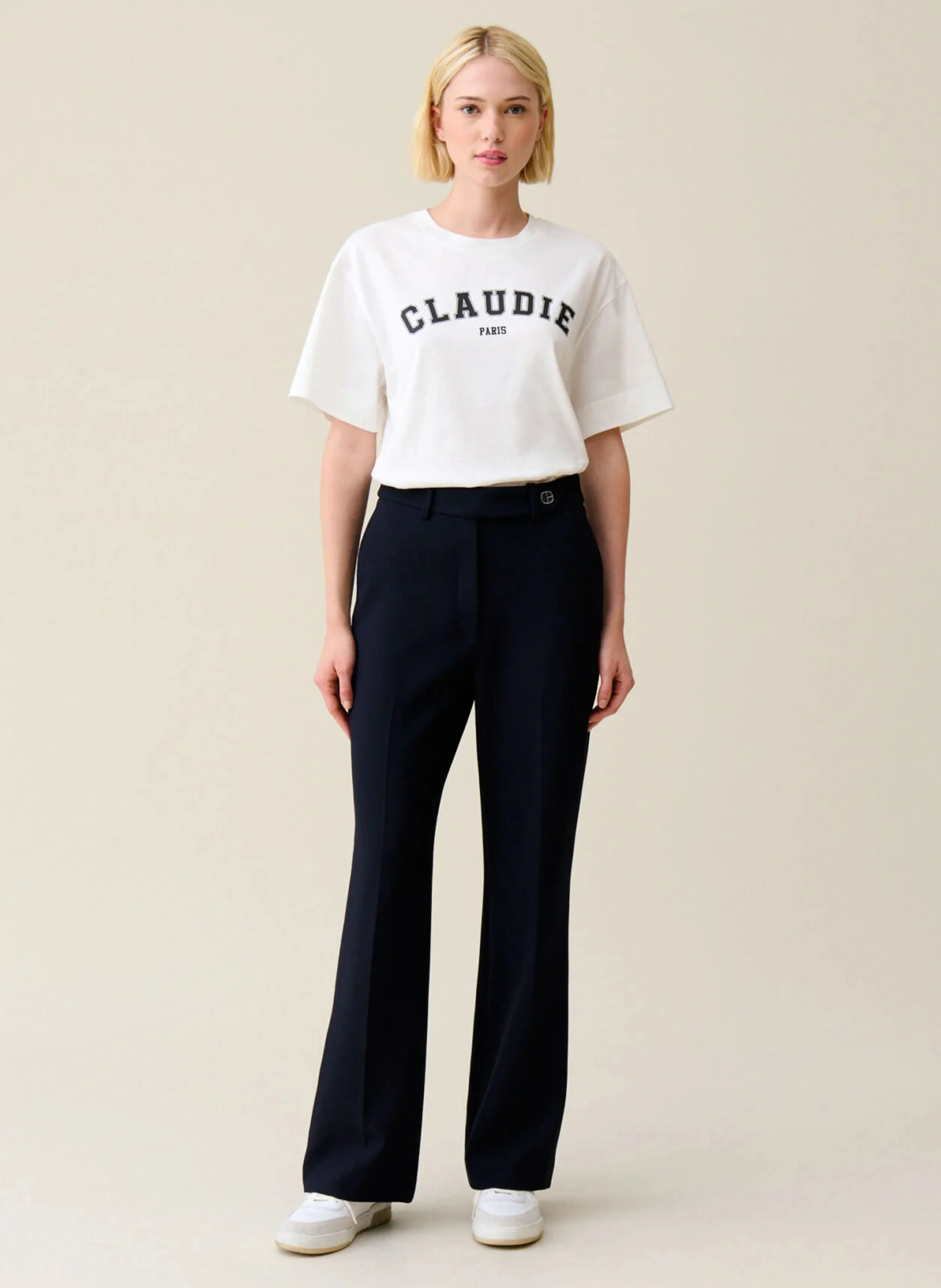 Tee-shirt col rond imprimé en coton| Blanc
