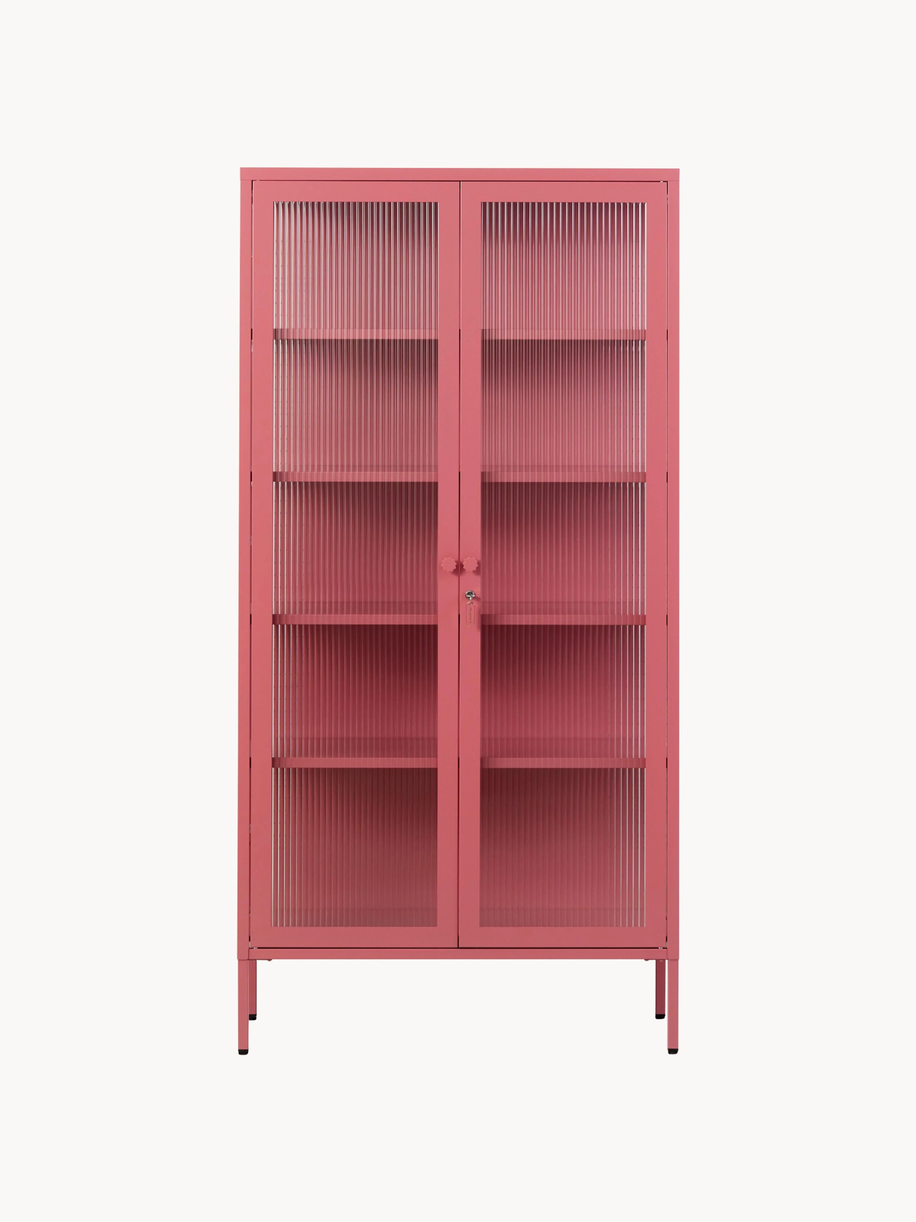 Metalen vitrinekast The Collector met geribbeld glas