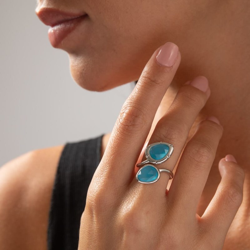 Bague Argent Rhodié Toi Et Moi Ovale Bleue