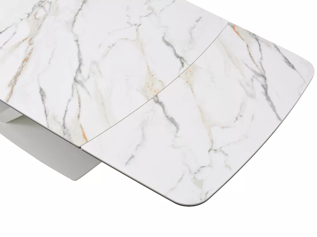 Table à manger extensible 6 à 10 personnes en verre trempé, céramique et métal - Effet marbre blanc - MALATA de Maison Céphy