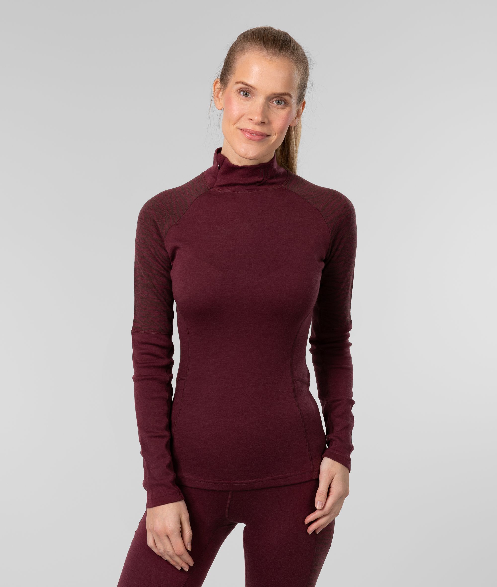 johaug elevate uld half zip langaermet baselayer t shirt dame 343 210666 brownish red
