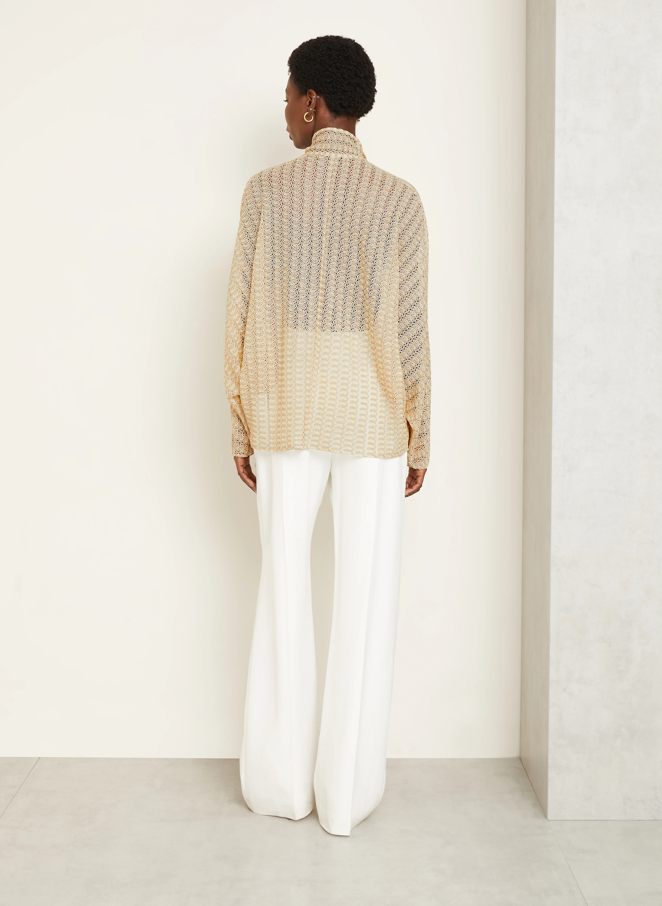 MISSONI Häkelbluse mit Schluppe und Glitzergarn