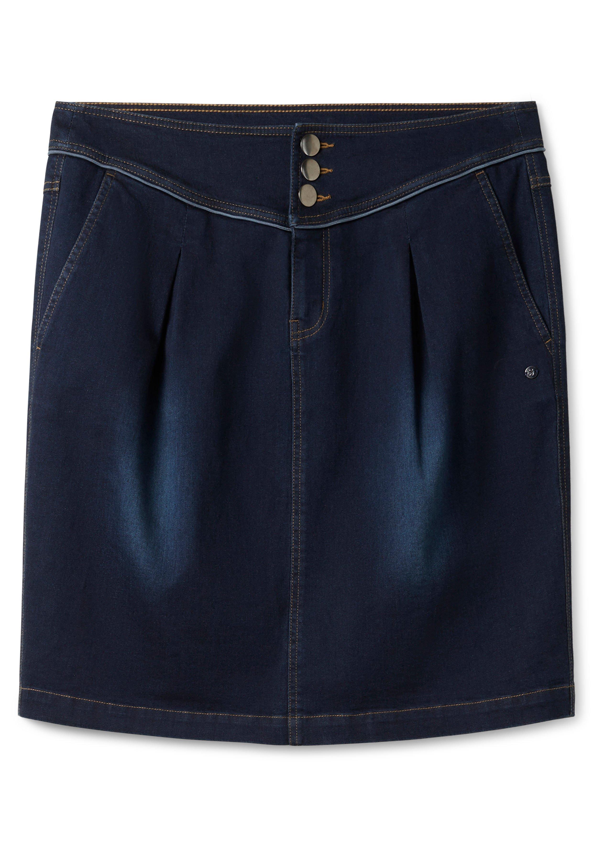 Kurzer Jeansrock mit breitem Bund und Kellerfalten
