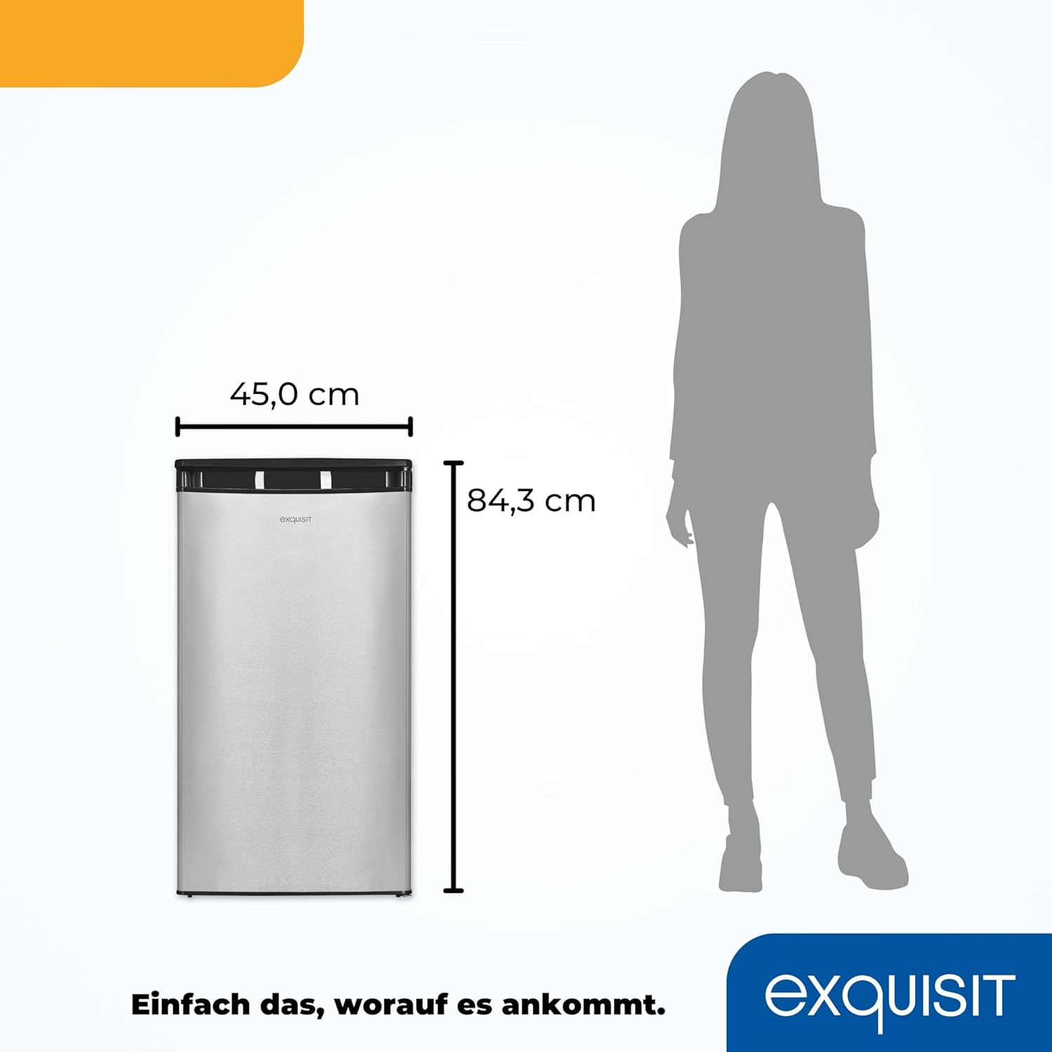Exquisit Vollraumkühlschrank KS85-V-091E inoxlook | Kühlschrank ohne Gefrierfach freistehend 75 l Nutzinhalt | Edelstahloptik