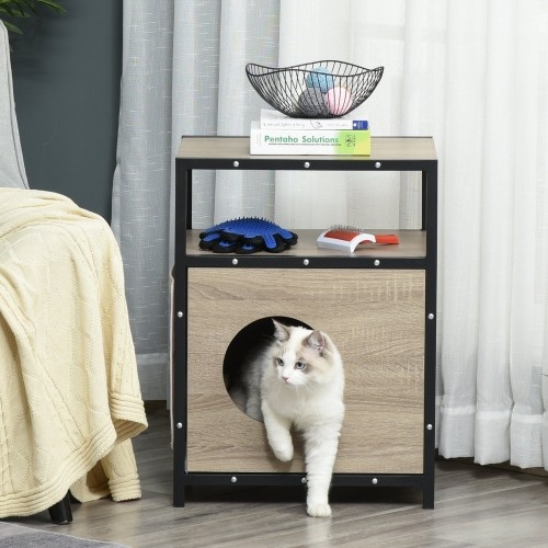 Casinha de madeira para gatos Pawhut, cor carvalho