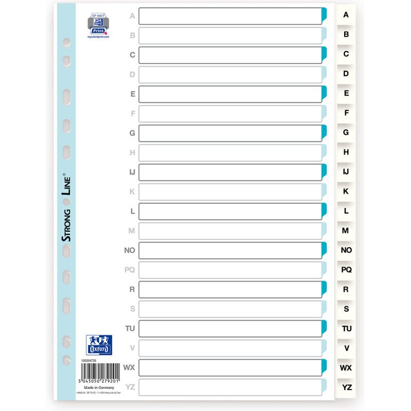 Intercalaires alphabetiques A4 20 positions polypro 15/100 blanc