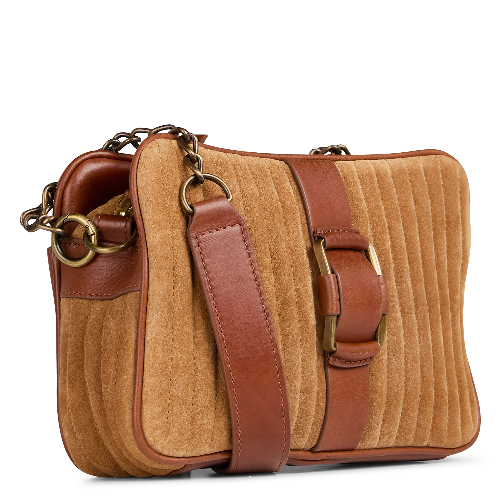 ALESSIO - Sac bandoulière matelassé en cuir velours | Marron