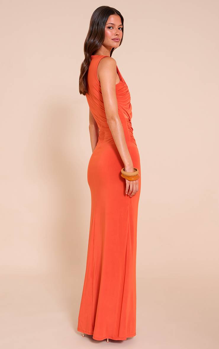 Orange Robe Maxi À Fronces Extrêmes Double Couche Toucher Doux