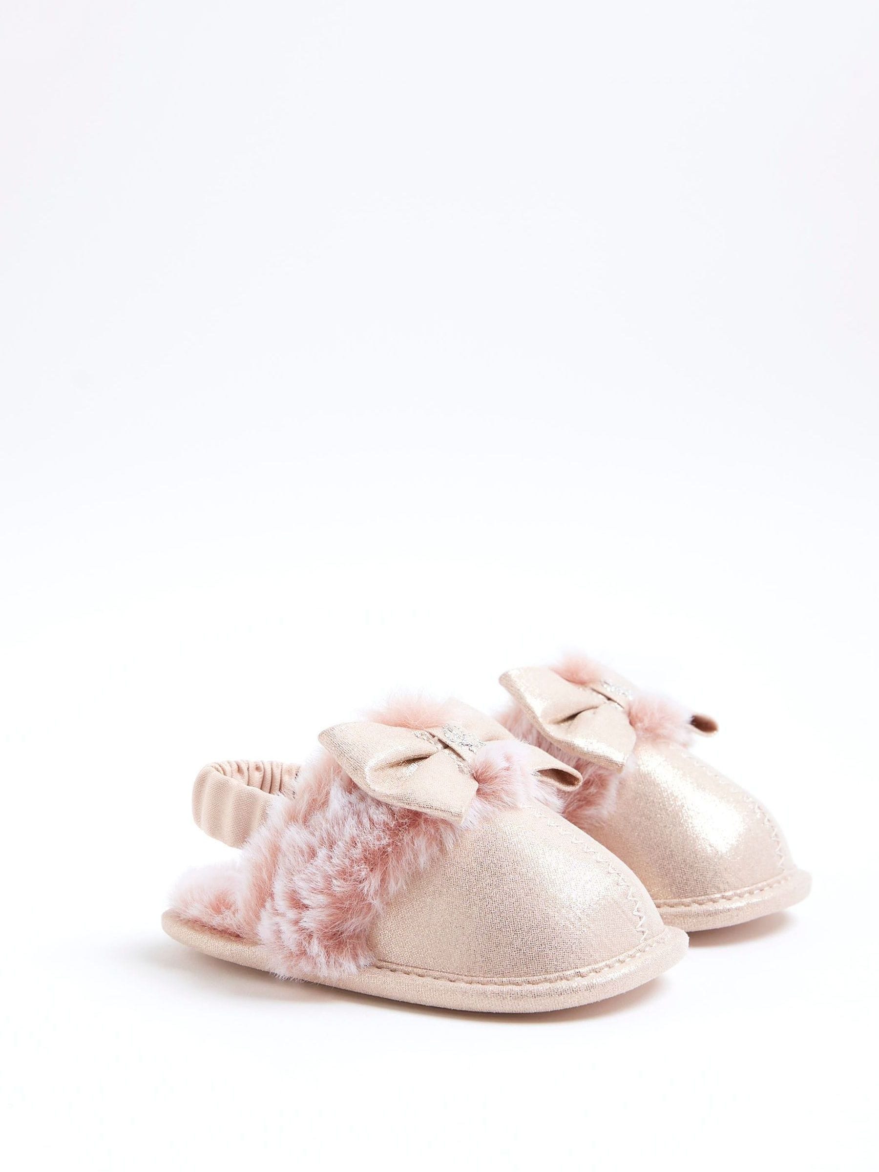 River Island Fur Bow Glam Slippers