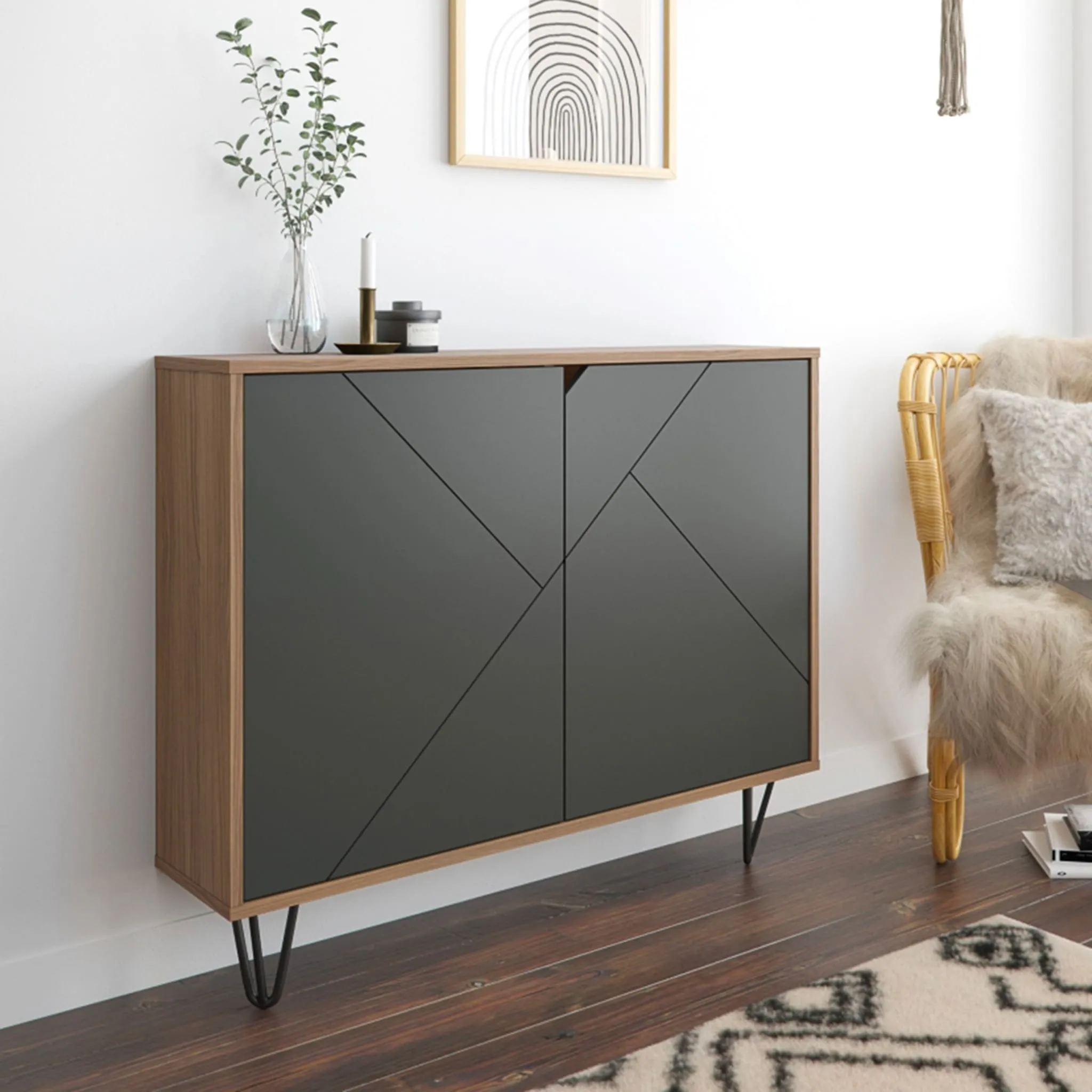 Nexera Console de Rangement 2 Portes Slim - Noyer  Noir
