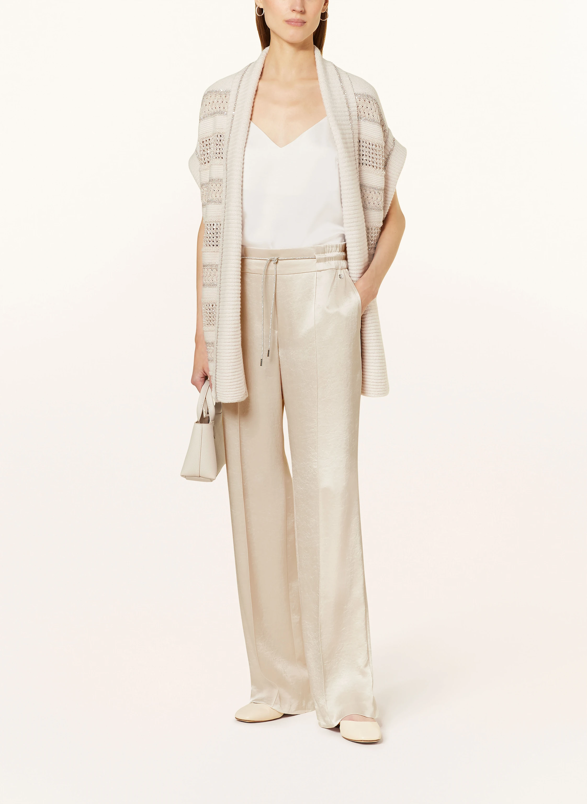 MARC CAIN Marlenehose aus Satin mit Schmucksteinen