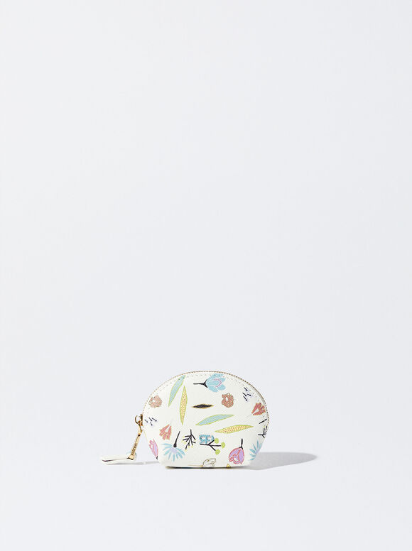 Porta-moedas com estampa floral - Branco-creme