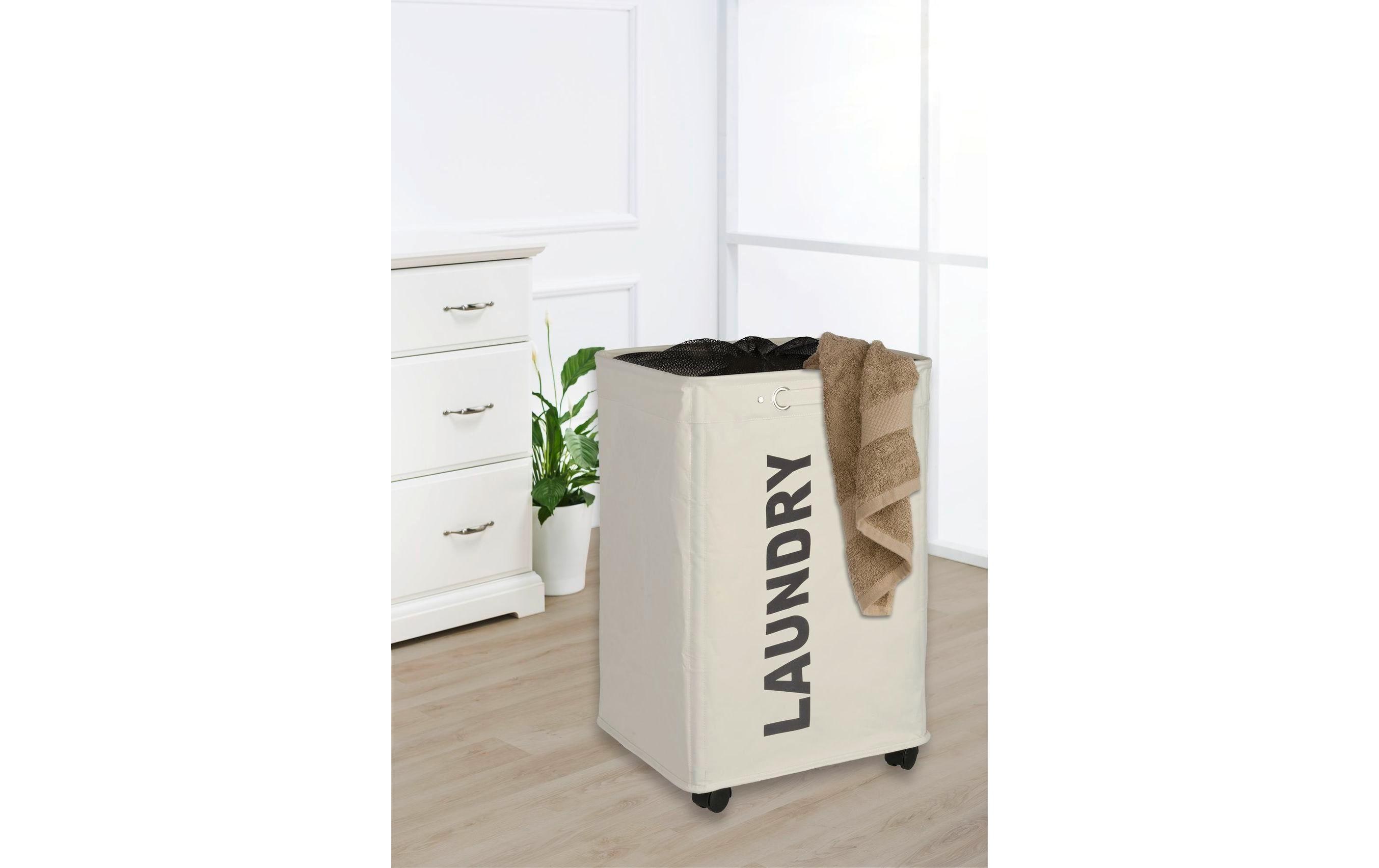 Wäschesammler Quadro 79 l, BeigeWäschekorb mit Rollen