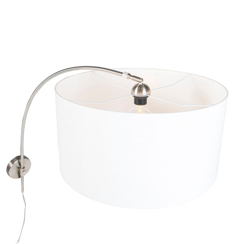 Moderne wandbooglamp staal met witte kap 50 cm verstelbaar - Bow