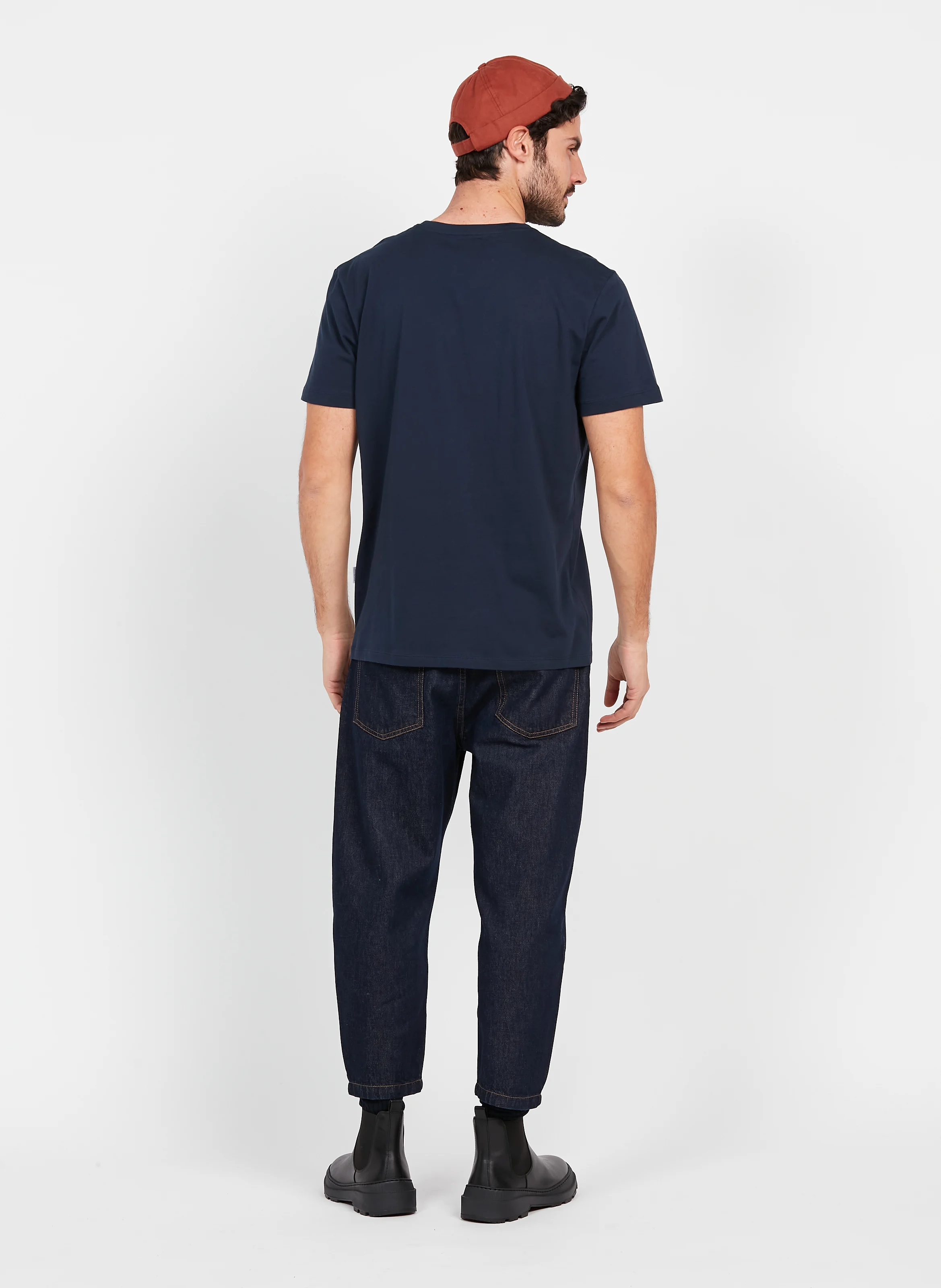 Tee-shirt droit col rond en coton | Bleu