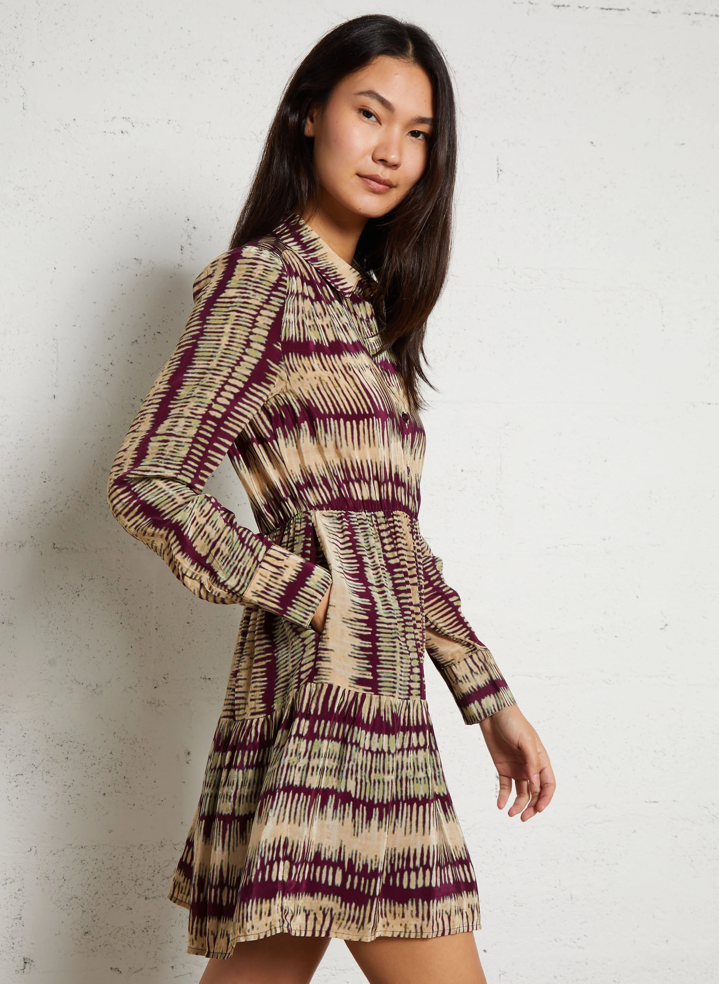 APOLDIE - Robe courte col classie imprimée | Rouge