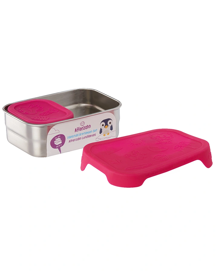 Edelstahl-Brotdose EULE 4-teilig in silber/pink
