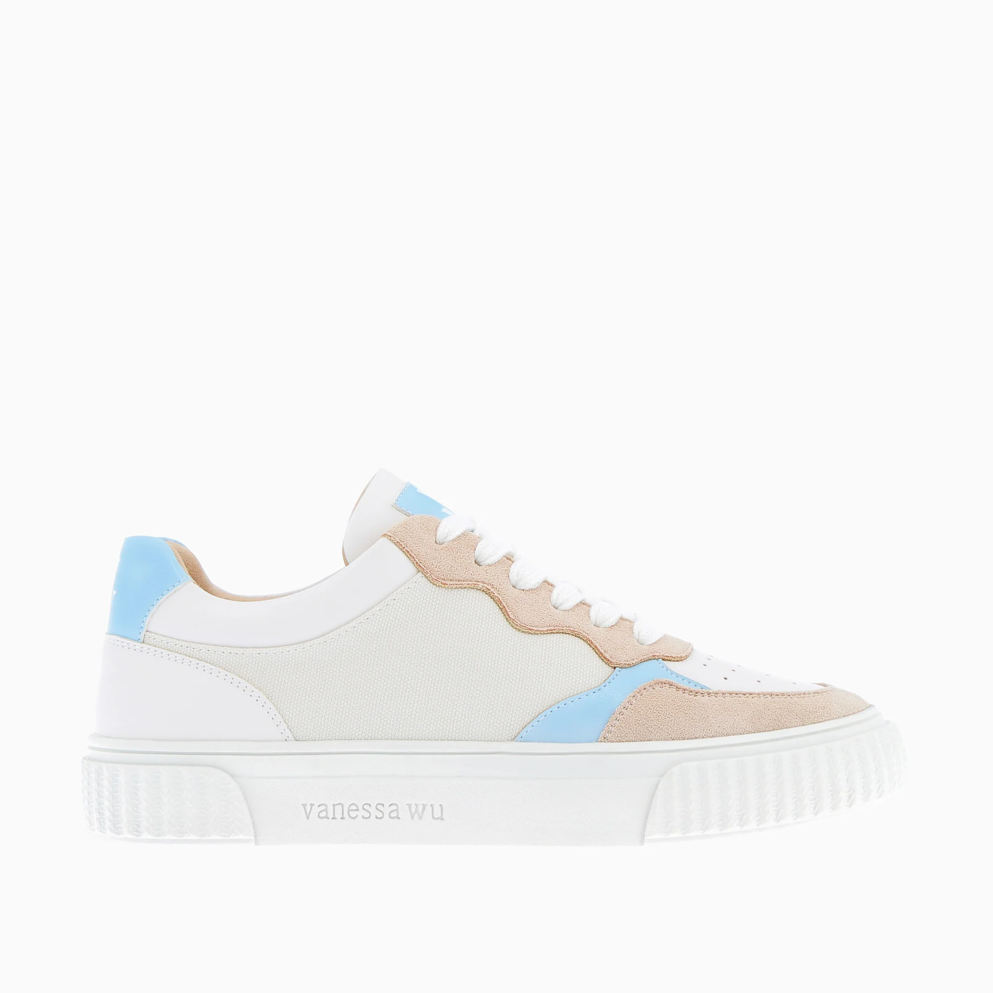 Sneakers-Baskets Sara en toile beige à détails bleu clair