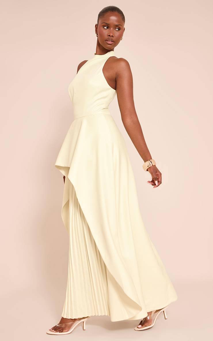 Citron Robe Longue Tissée Dos Nu À Encolure Américaine Avec Sous-jupe Plissée