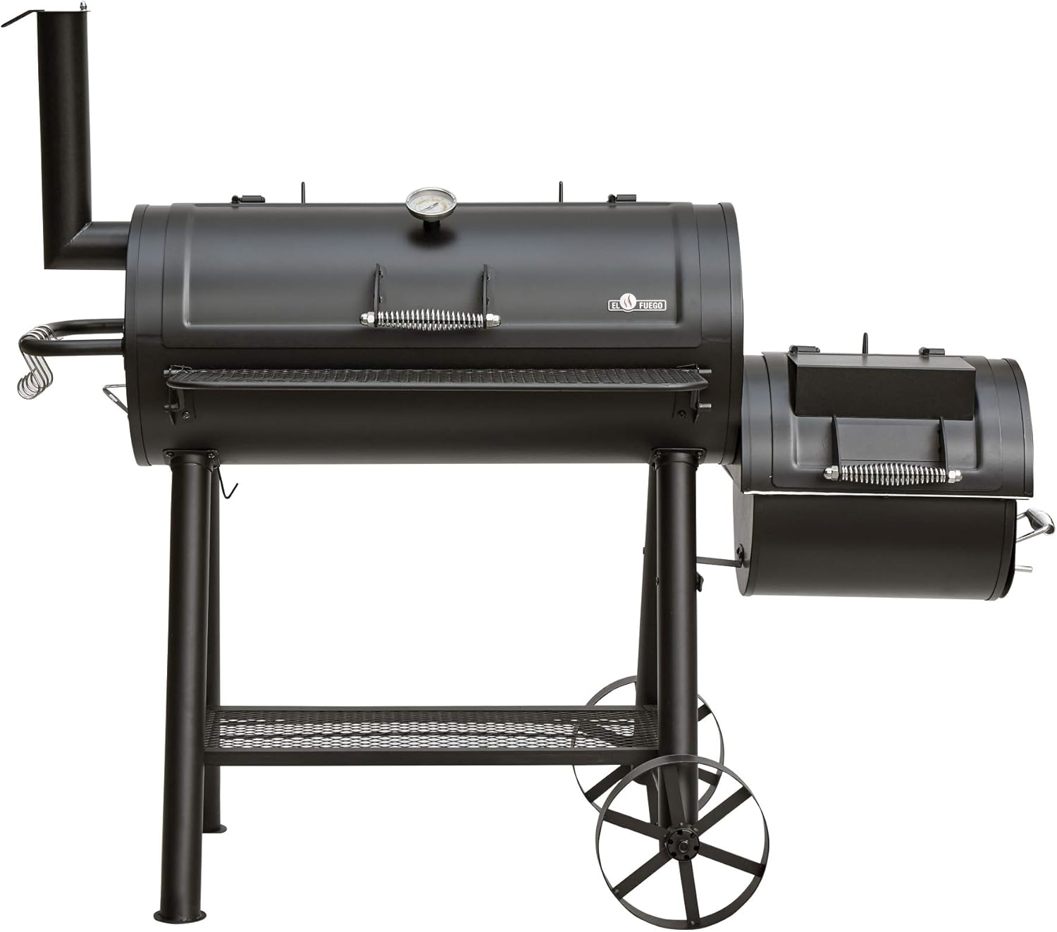Holzkohlegrill Buffalo von EL Fuego® Grill Smoker BBQ Grillwagen Barbecue, mit Thermometer, Seperate Feuerkammer, mit regulierbarem Kamin, AY 568