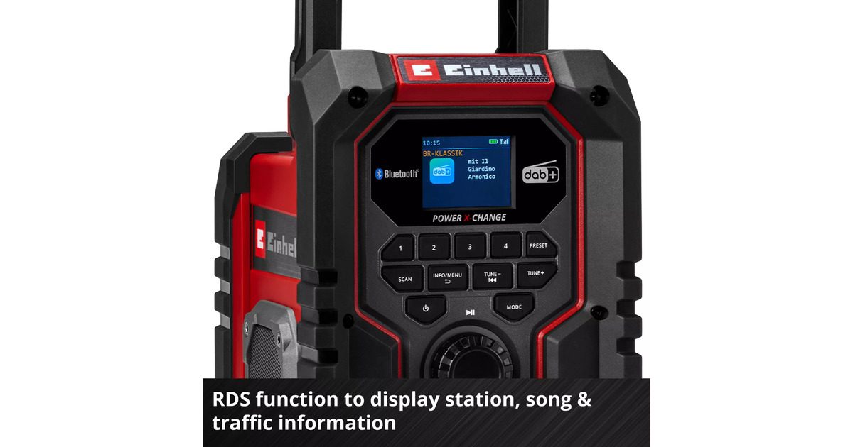 EINHELLAccu Radio TE-CR 18 Li DAB+/FM/BT - Solo bouwradio  (Rood/zwart, Accu en oplader niet inbegrepen)