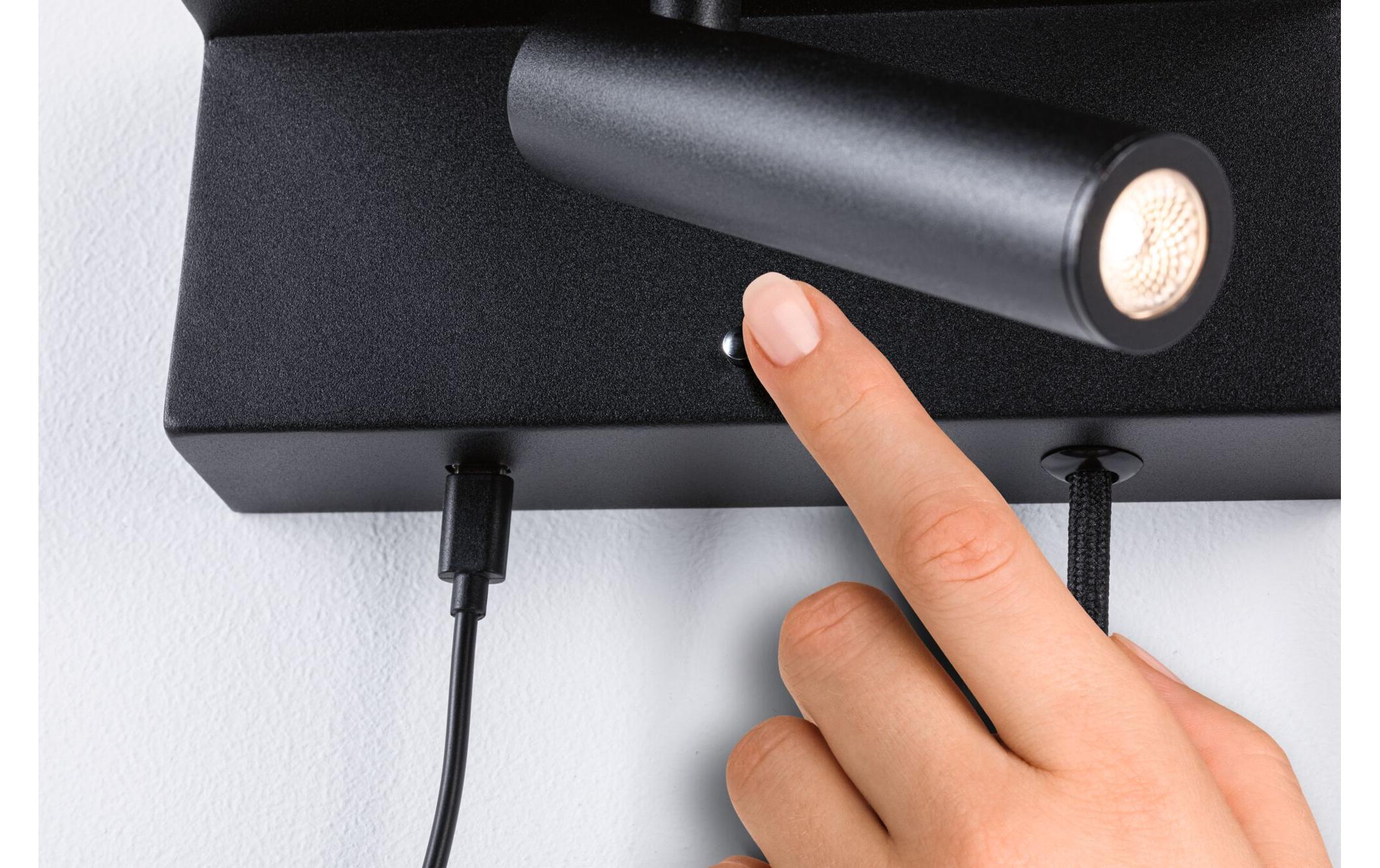 Wandleuchte 3-Step-Dim Jerik USB C SchwarzDimmbare LED Wandleseleuchte
