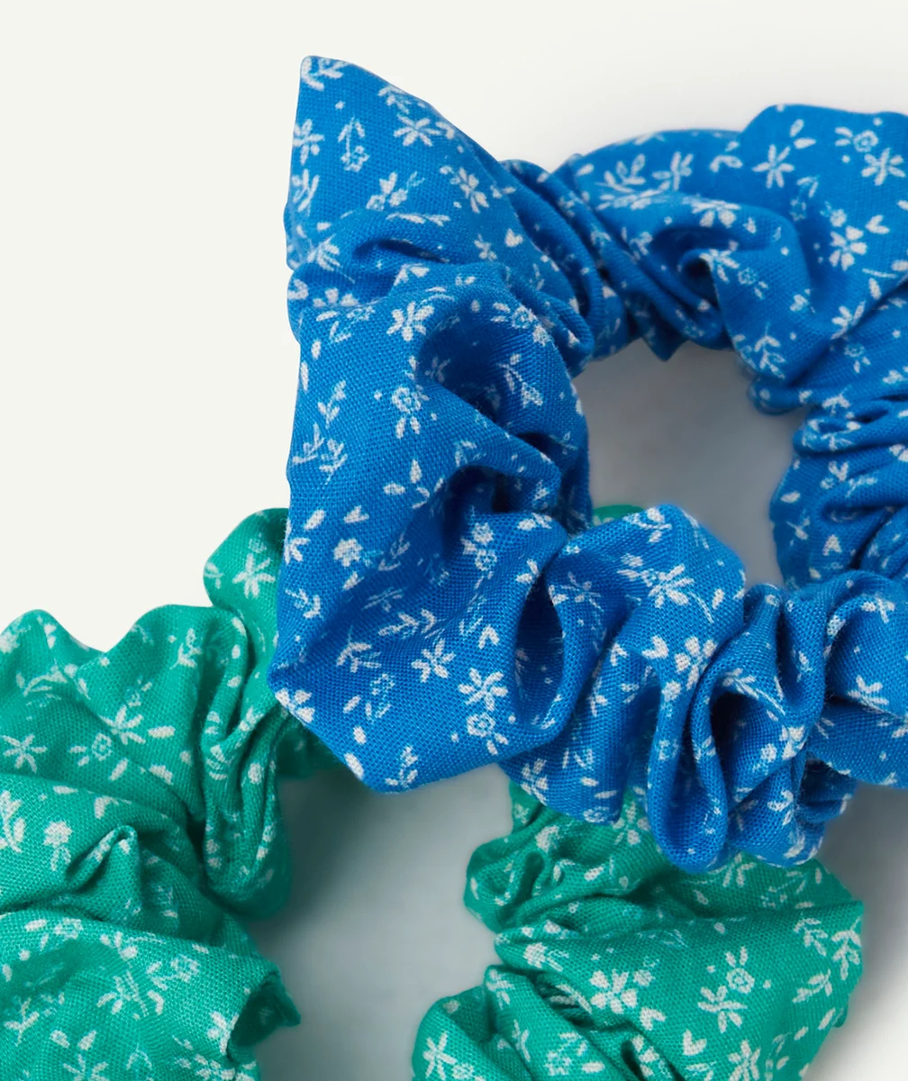 lot de 2 chouchous fille vert et bleu avec imprimé à fleurs