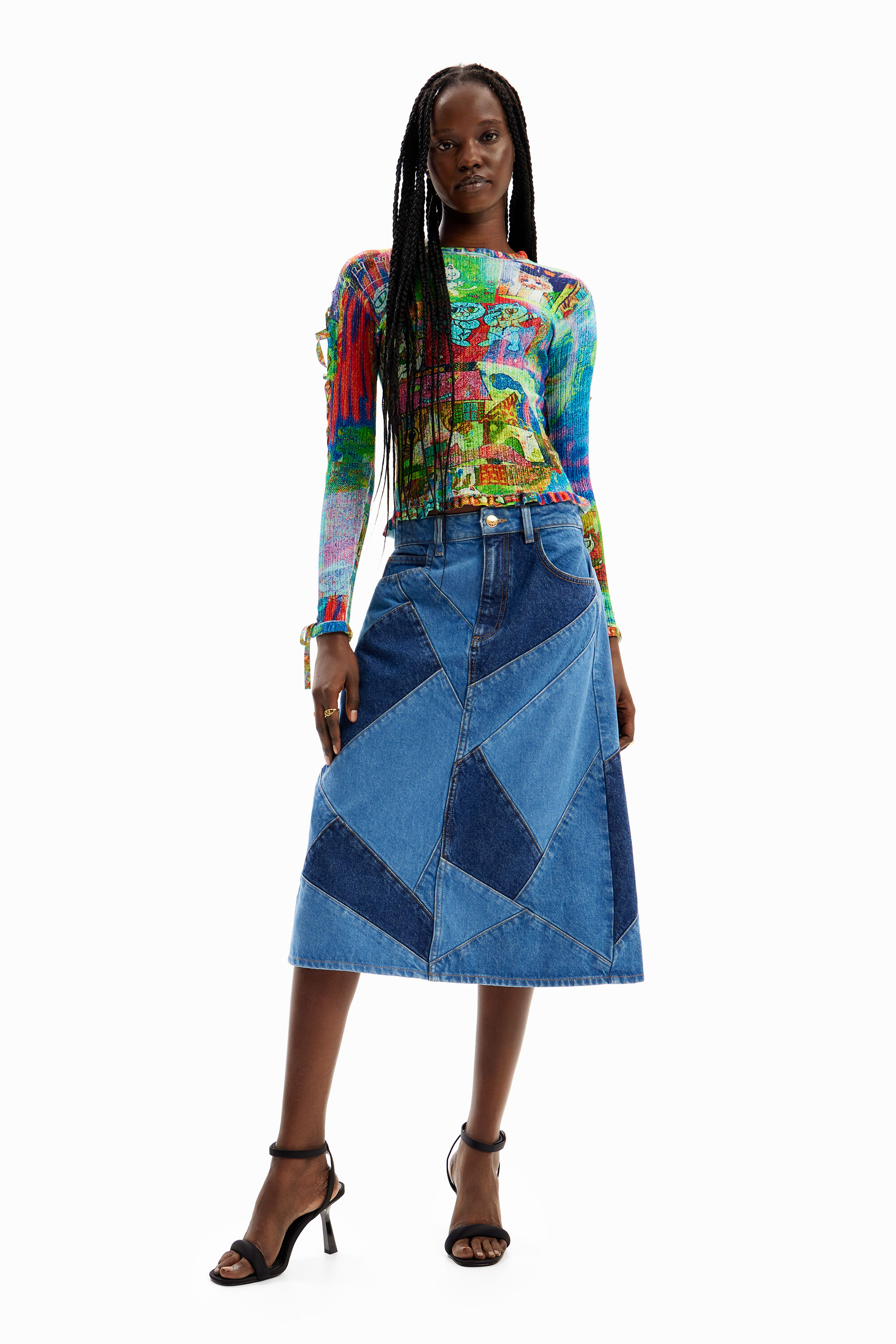 Saia jeans com patch María Escoté