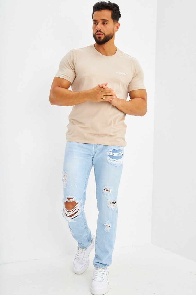 T-shirt basique logo Brentiny brodé beige