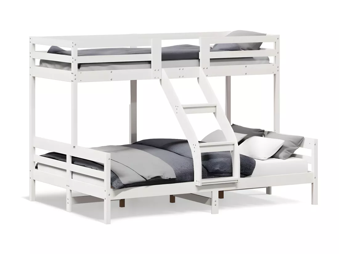 Lit superposé 90x200/140x200 cm blanc bois de pin massif