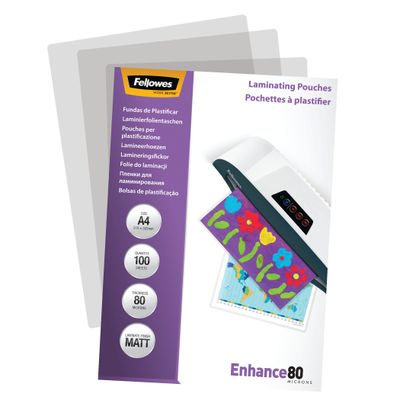 Fellowes - 100 pochettes de plastification A4 (216 x 303 mm) - 80 microns - mate